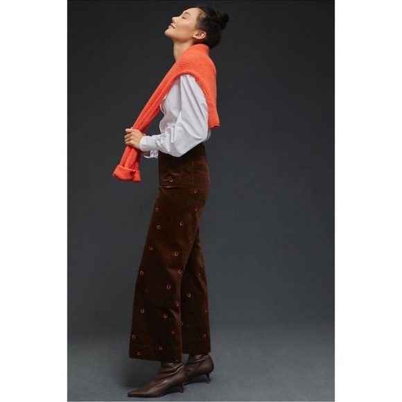Anthropologie Maeve The Colette Cropped Cord Wide Leg Pants Horse Shoe Brown - Picture 10 of 12